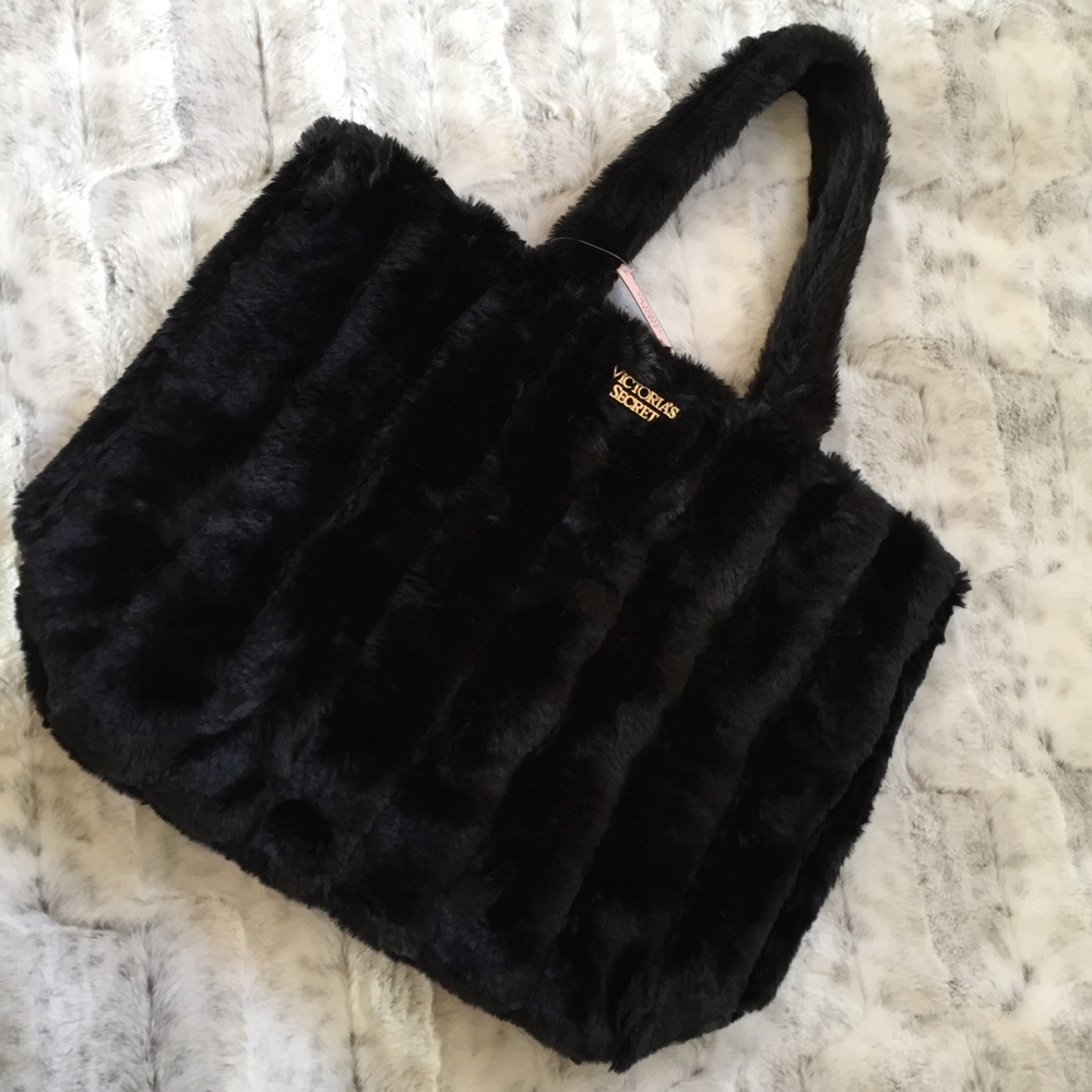 Victoria’s Secret Black Faux Fur Carryall Tote
